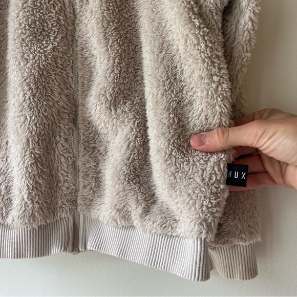 Huxbaby Kids Teddy Fleece Zip Jacket Size 7 | Beige Sherpa Bomber Style Cozy - Picture 9 of 12